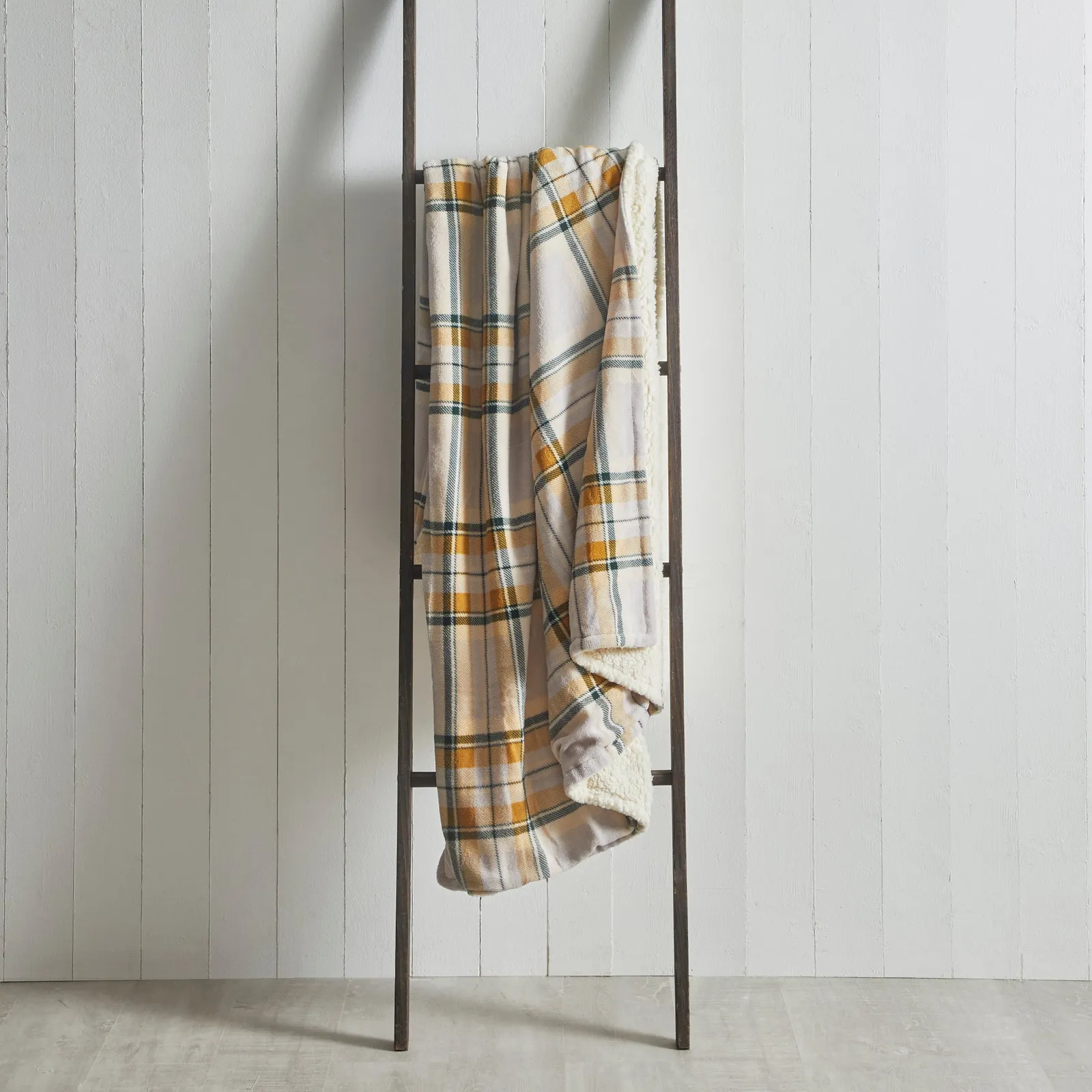 Albany Check Sherpa 130cm x 180cm Throw Yellow, Grey and White