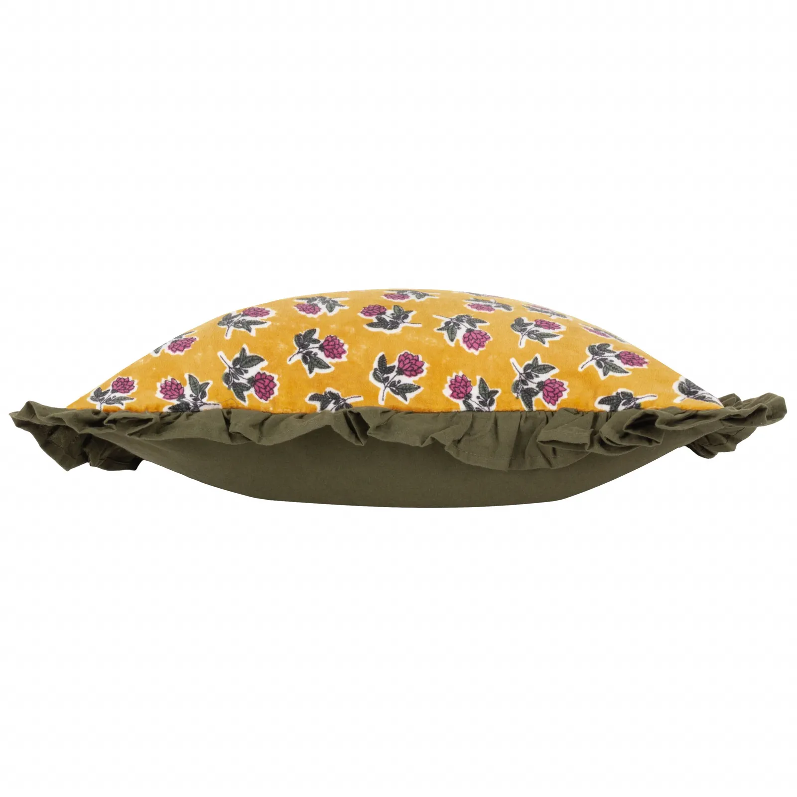Paoletti Kemble Floral 100% Cotton Frilled Cushion in Olive 4