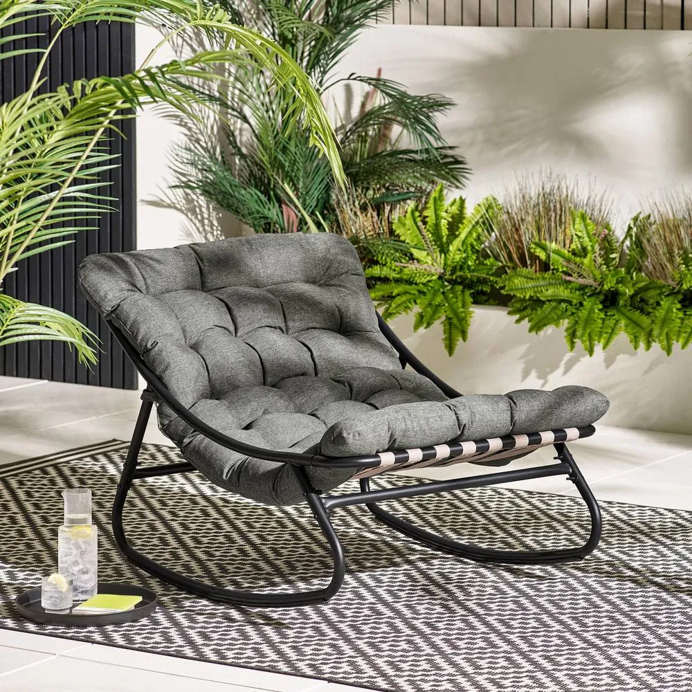 FurnitureboxUK Hydra Metal Outdoor Garden Rocking Chair in Grey