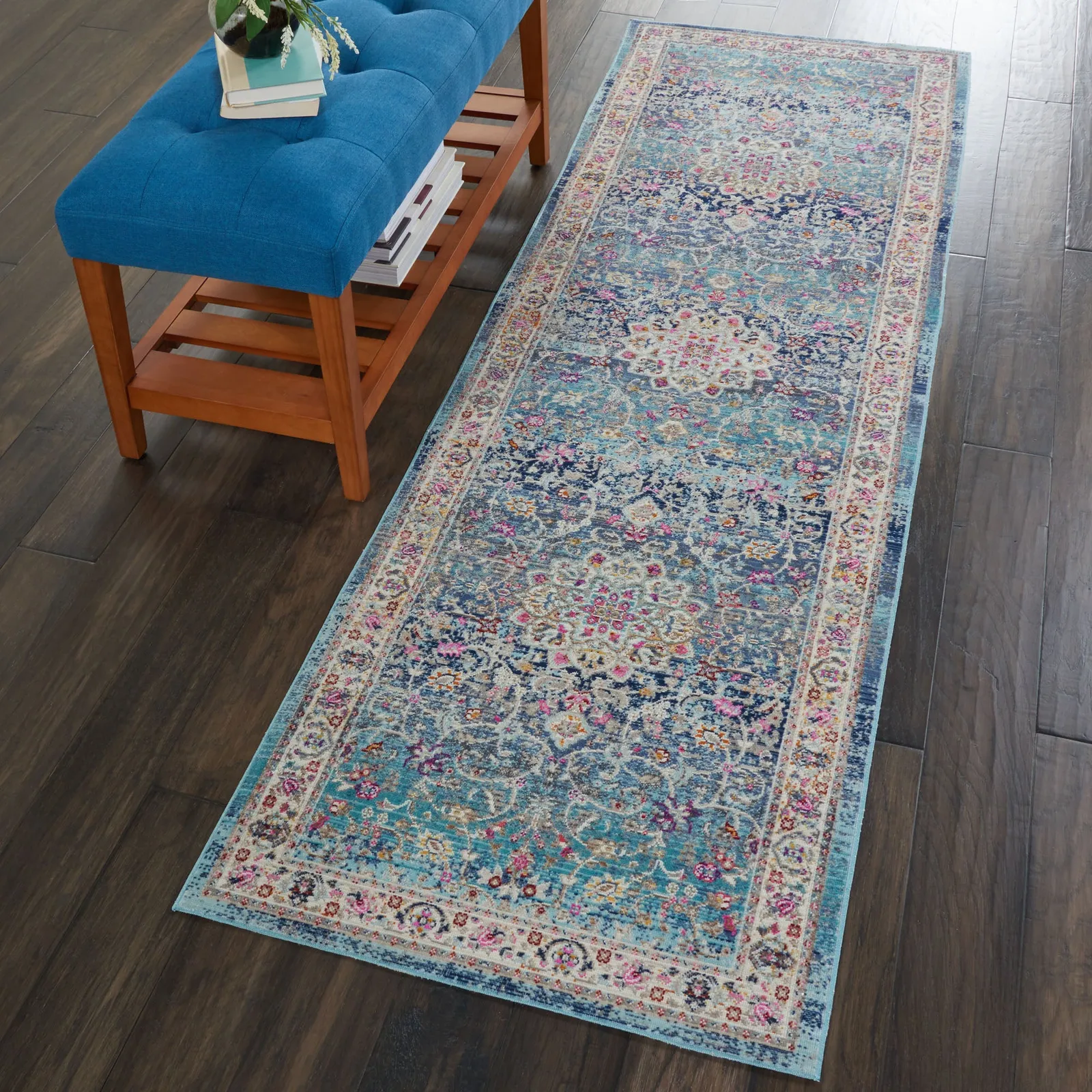 Vintage Kashan 1 Runner Blue