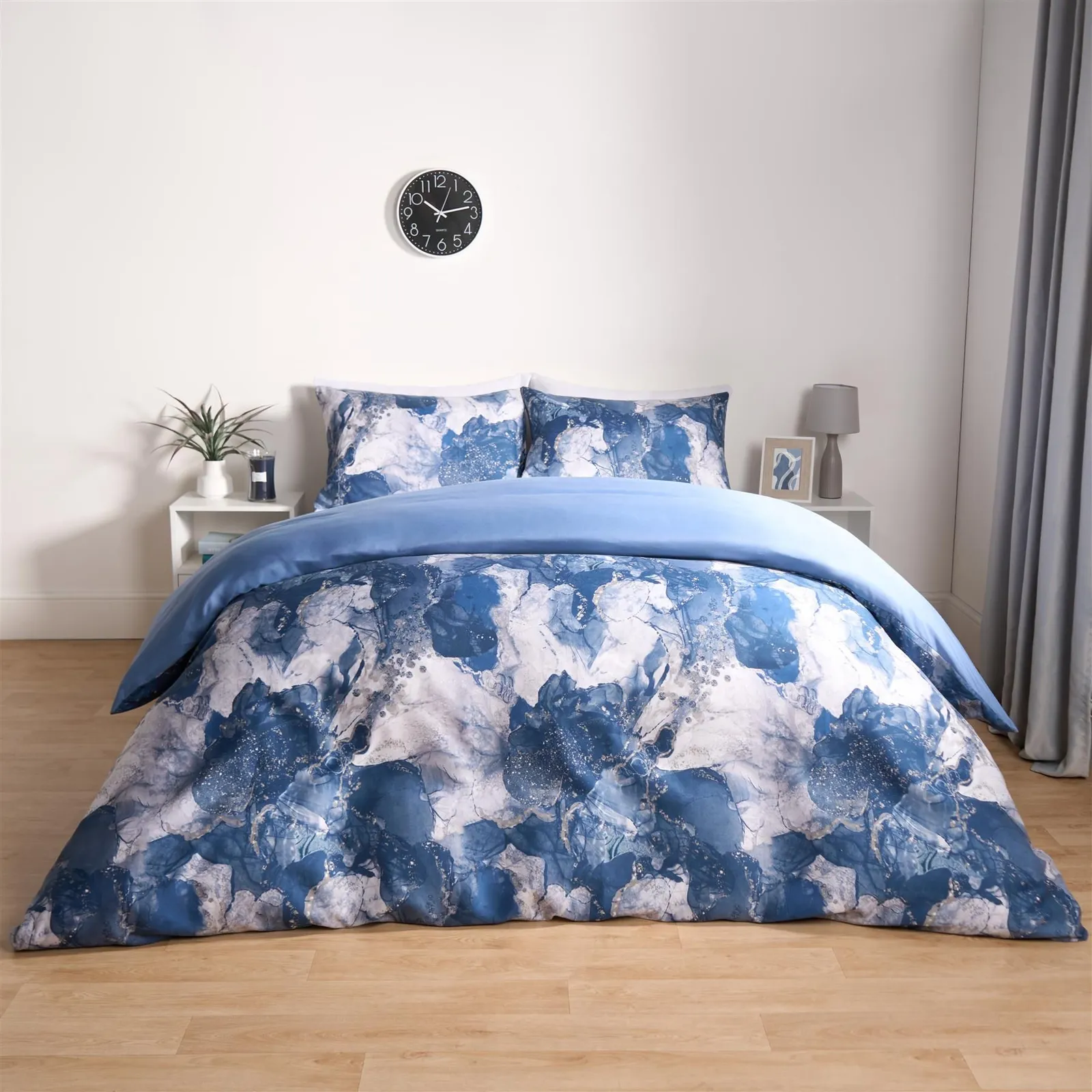OHS Marble Duvet Cover Set Quilt Bedding Reversible in Dark Navy