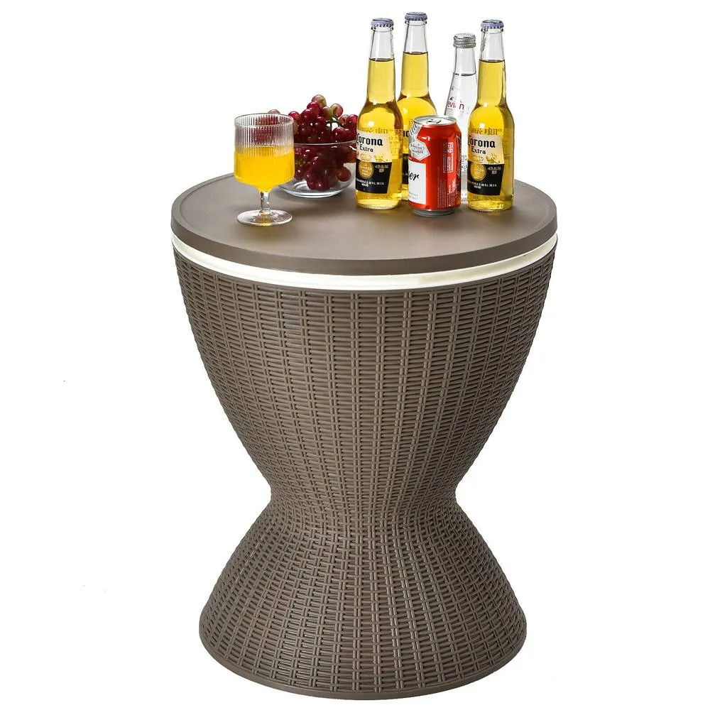 Costway 30L Patio Ice Cooler All-weather Cool Bar Table w/ Extendable Tabletop Party in Brown 2