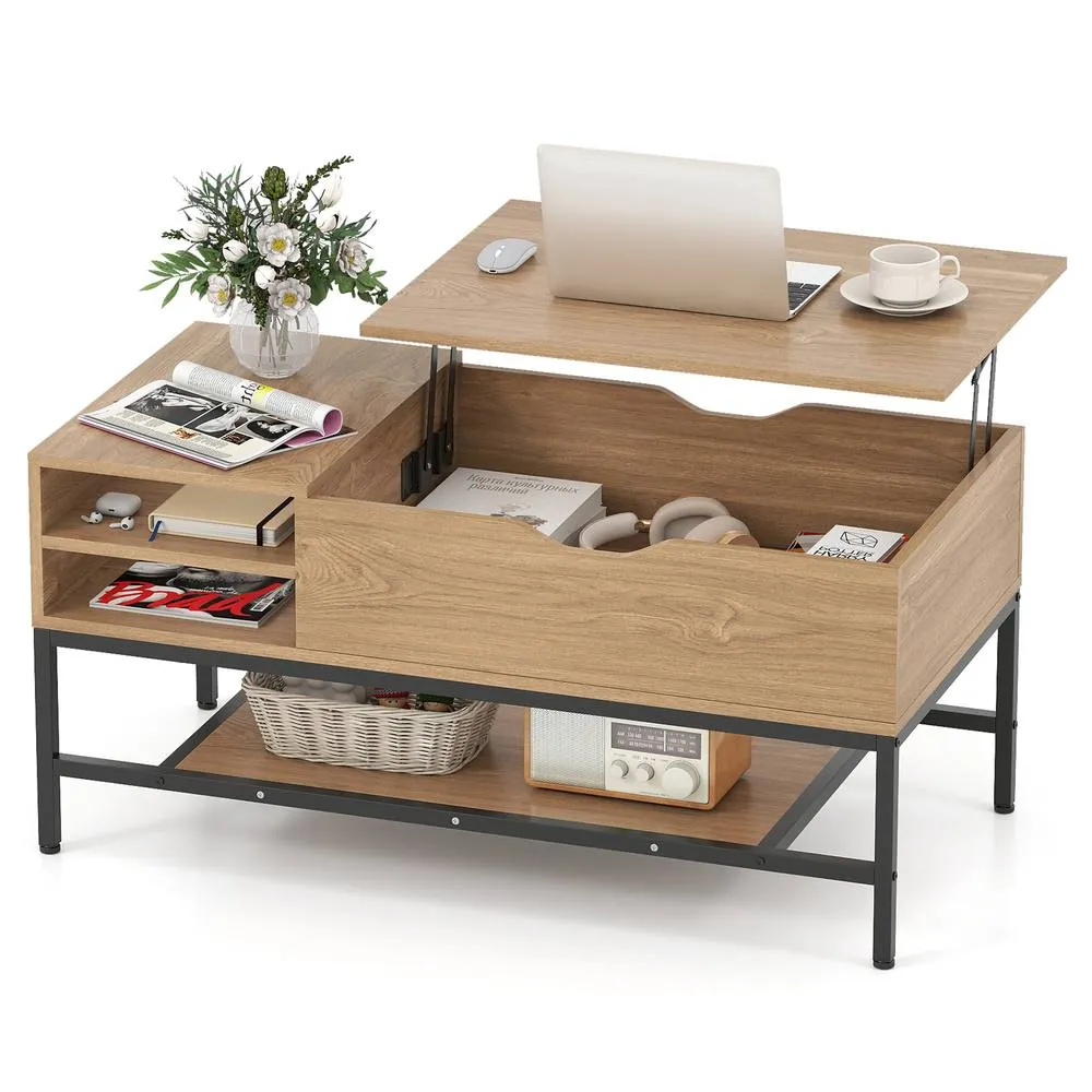 Costway Lift Top Coffee Table Living Room Table w/ Storage Shelf in Natural 4
