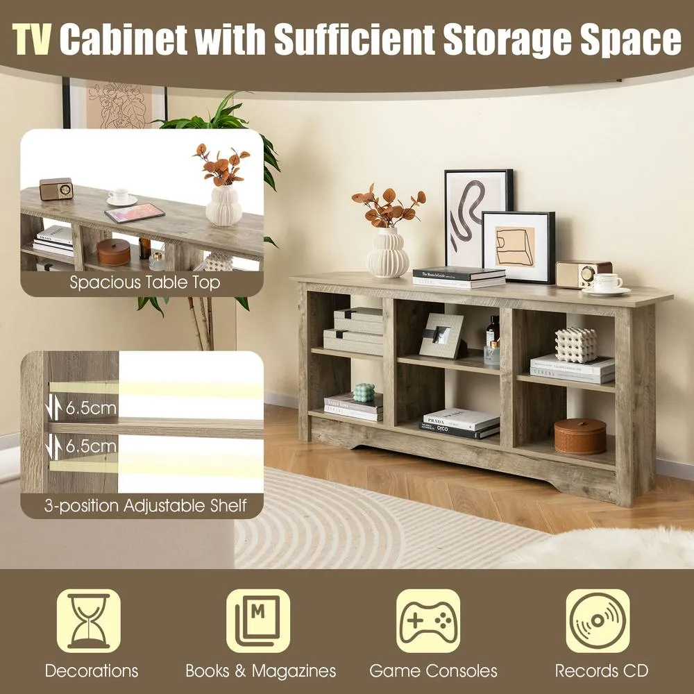 Costway Media Entertainment Center TV Stand for TVs up to 65 Inches-Grey in Grey 4