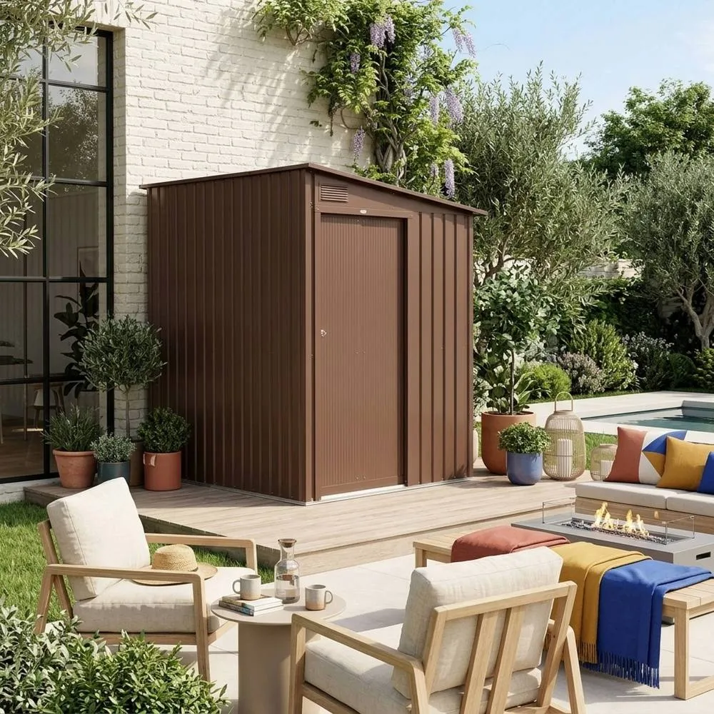 sweeek Garden shed lean to shed 2.91m² galvanized steel with sliding door in Terracotta 3