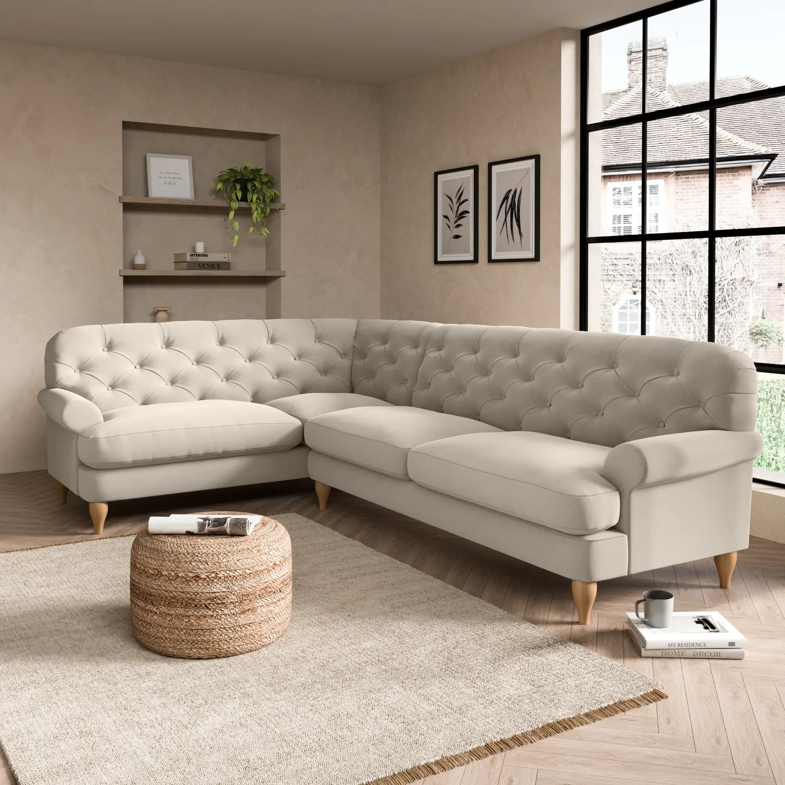 Canterbury Luxury Velvet Left Hand Corner Sofa Luxury Velvet Natural