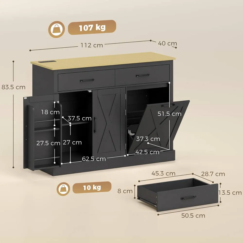 HOMCOM Tilt Out Trash Cabinet with Charging Station & Storage, Black 3