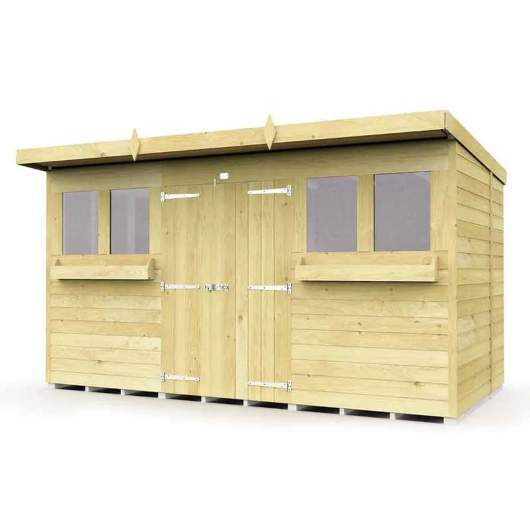Buttercup Farm 12 x 8 Feet Pent Summer Shed - Wood - L231 x W358 x H201 cm in Brown