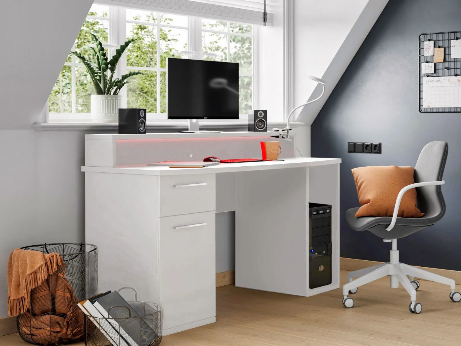 Flair Power Z Compact Gaming Desk in White
