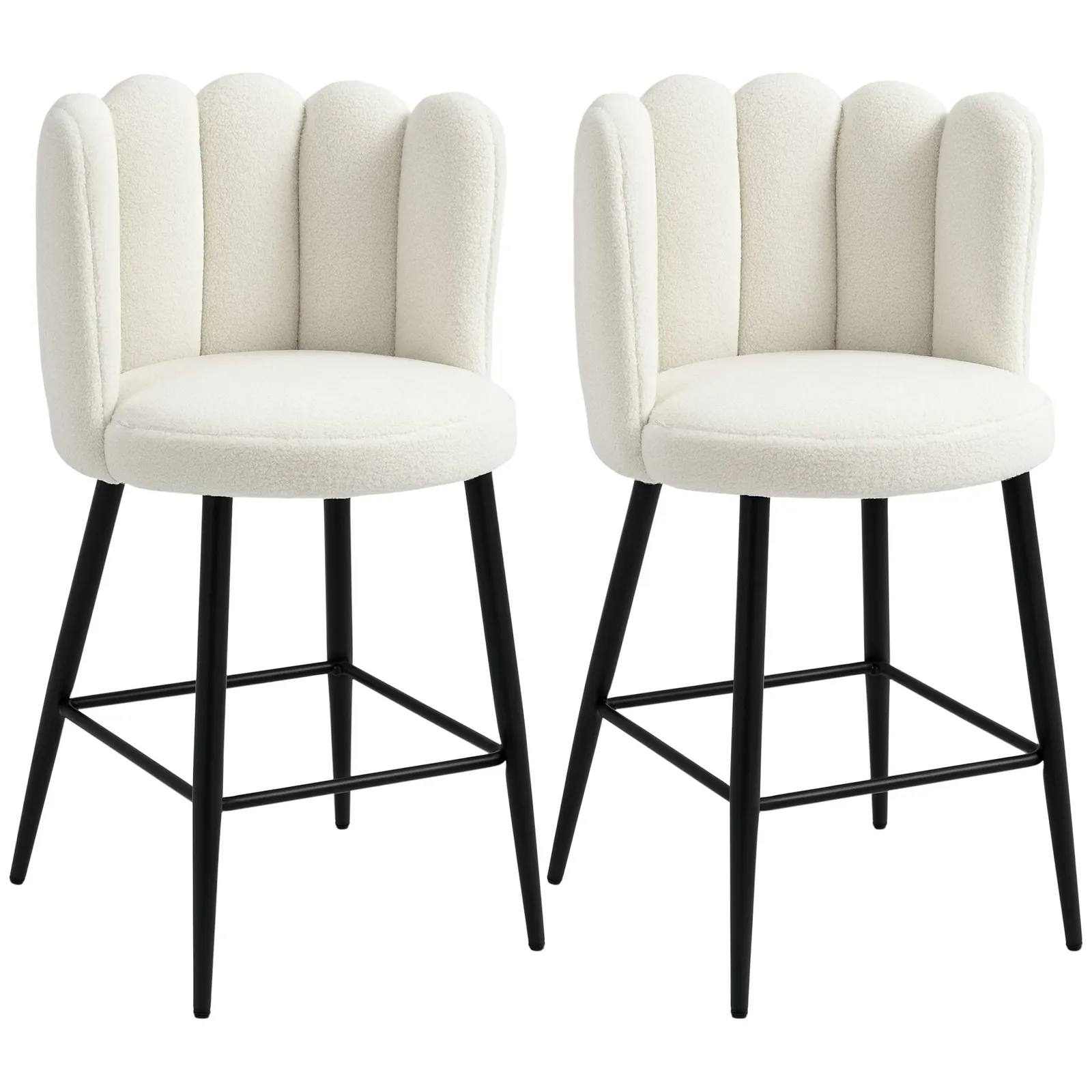 HOMCOM Fluffy Upholstered Breakfast Bar Stools Set of 2 with Back, Cream 2