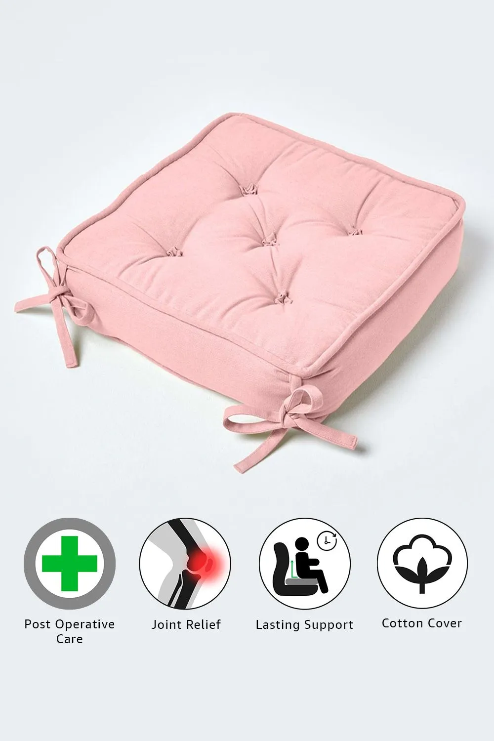 Homescapes Cotton Dining Chair Booster Cushion in Pink 5