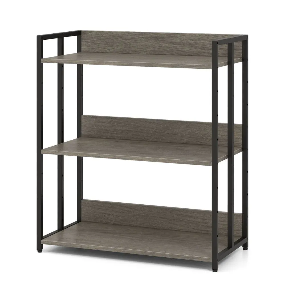 Costway 3-Tier Bookshelf Industrial Corner Bookcase w/ Adjustable Shelves in Grey 4