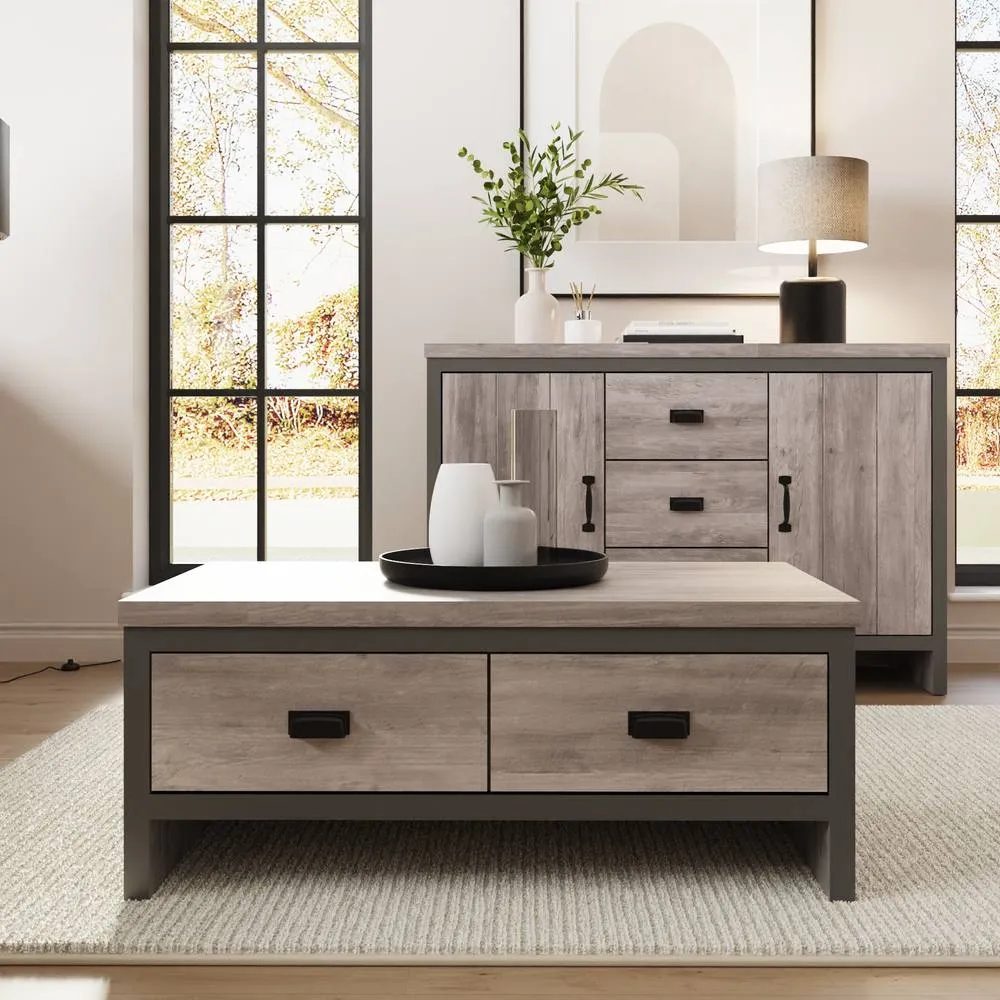GFW Boston 2 Drawer Coffee Table in Grey