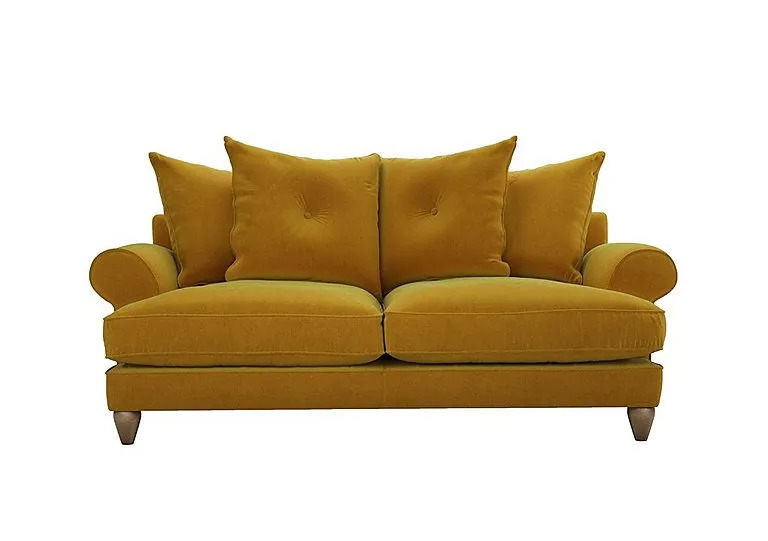 Bronwyn 3 Seater Fabric Scatter Back Fibre Fill Sofa With Washed Oak Feet - Golden Spice