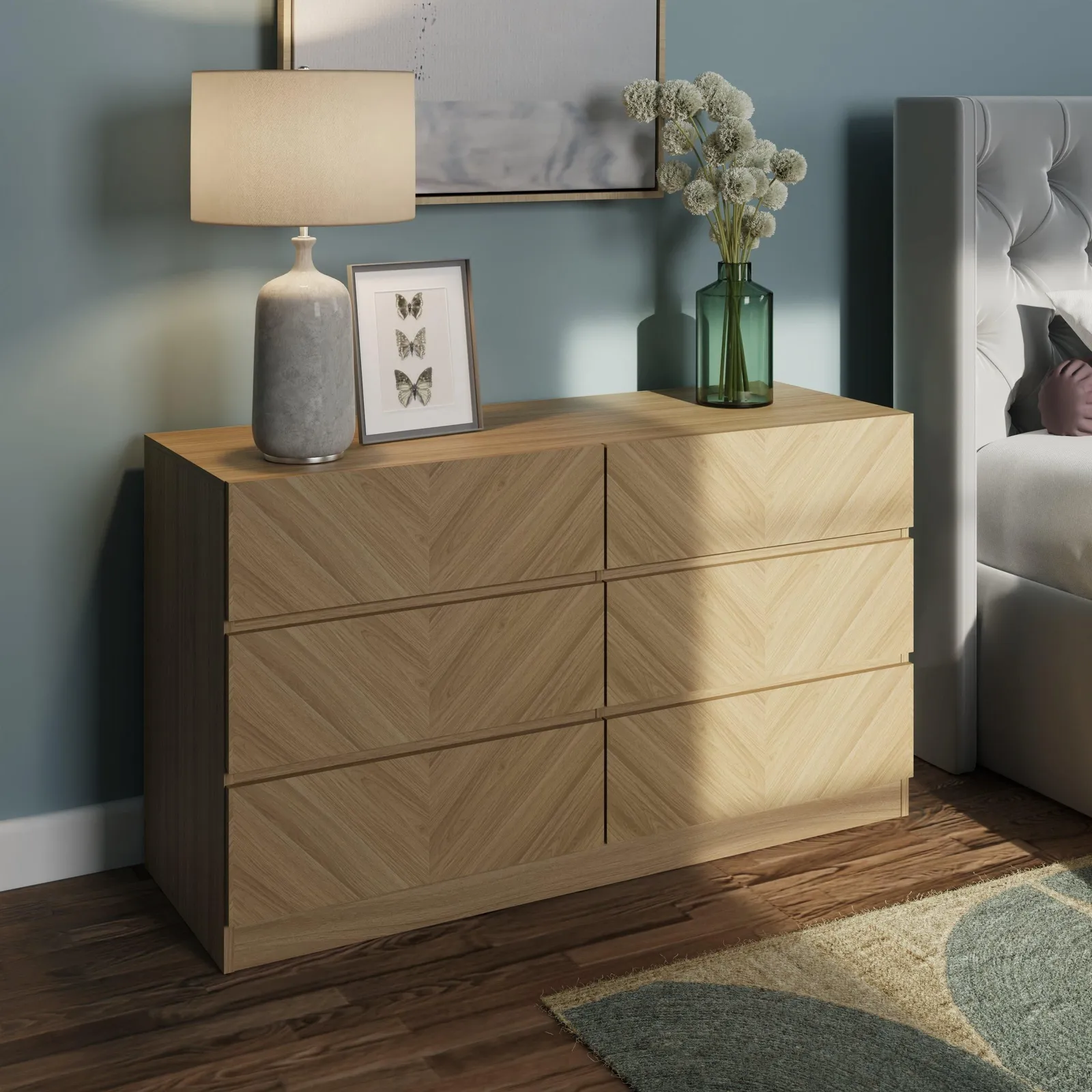 GFW Catania 3+3 Drawer Chest in Light Oak