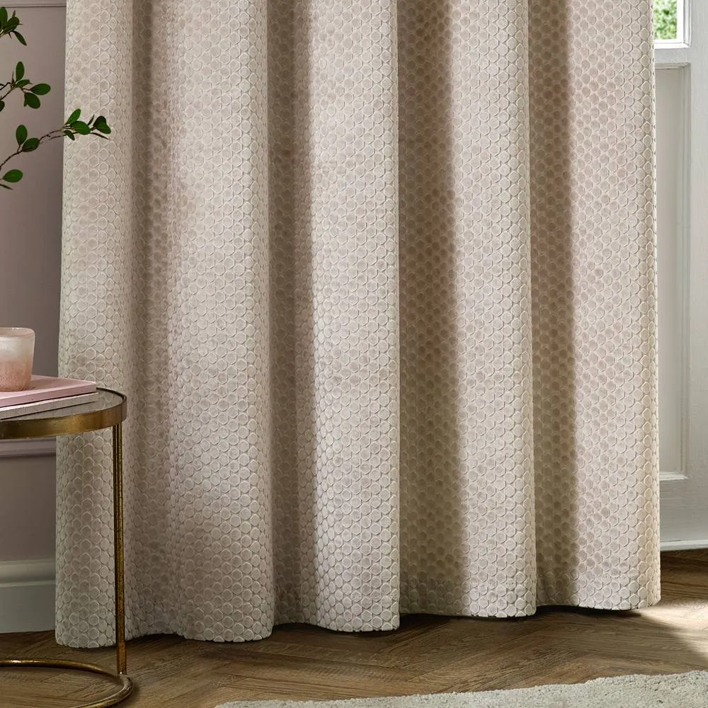 Paoletti Neptune Fully Lined Velvet Eyelet Curtain Pair in Beige 4