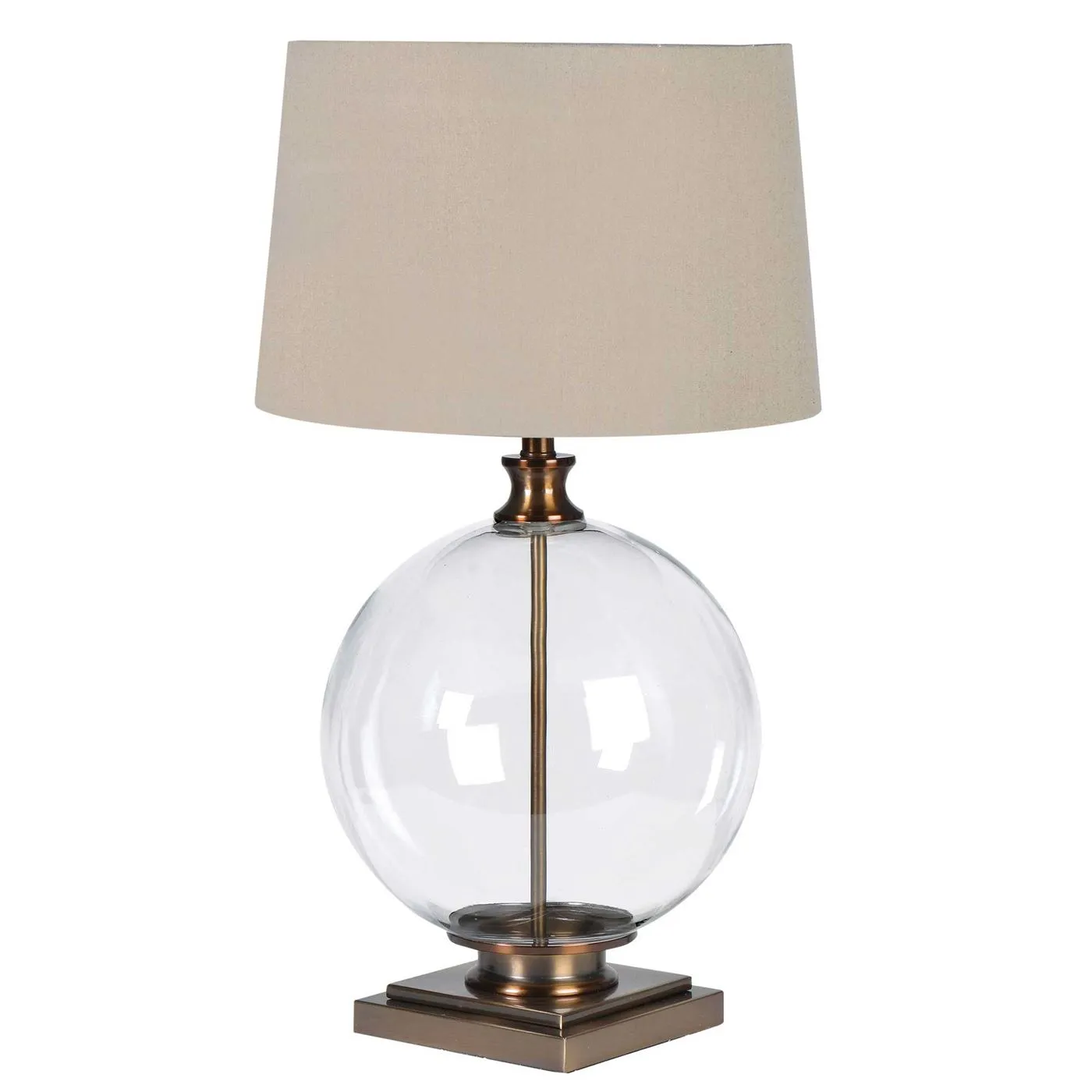 Glass Ball Table Lamp, Antique Brass