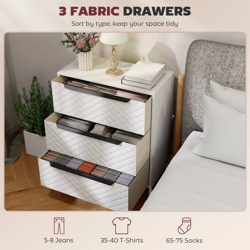HOMCOM Chest of Drawers, 3 Fabric Drawer Dresser, Aluminium Handles in White 4