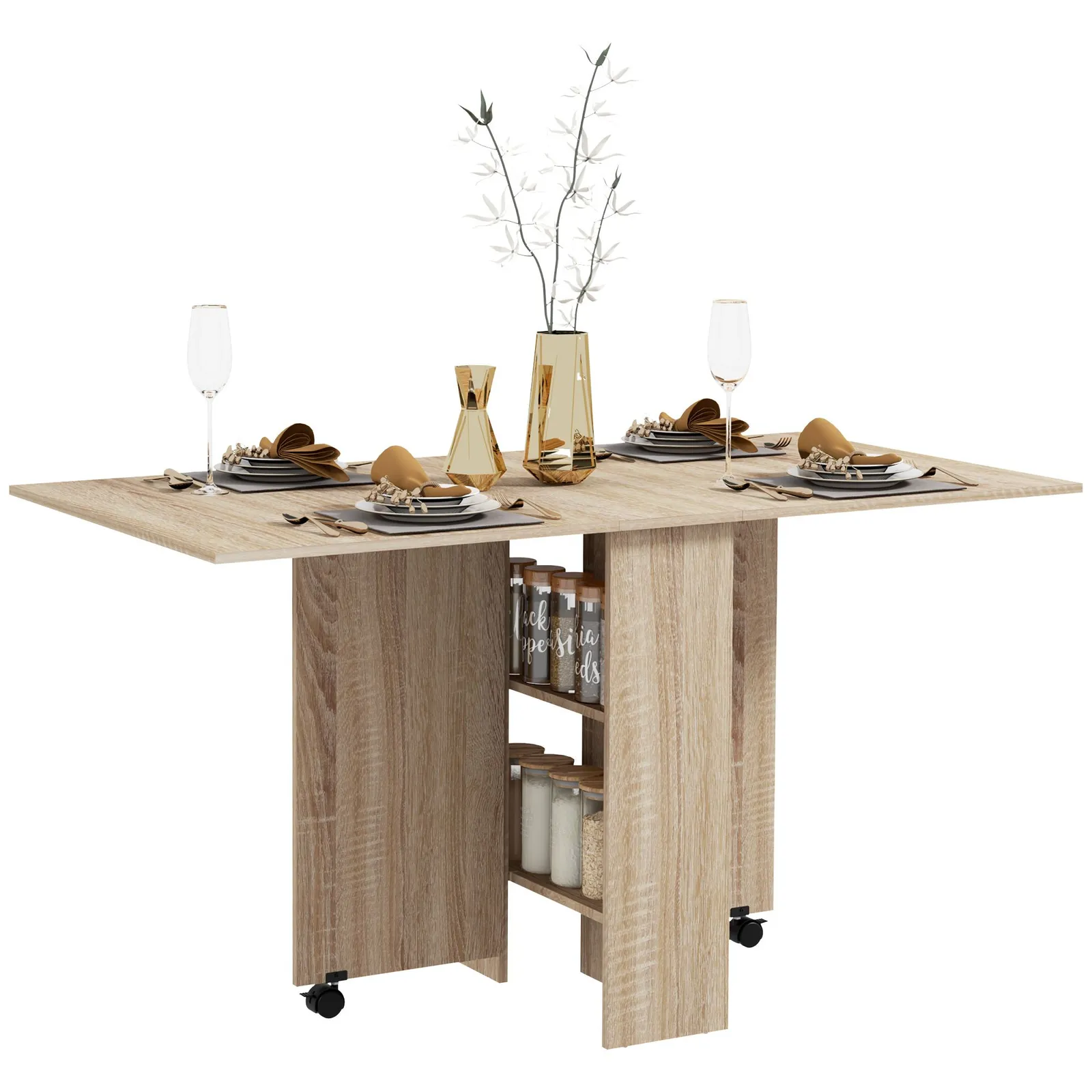 HOMCOM 80-140 cm Folding Dining Table for 4-6 Drop Leaf Table in Natural 2