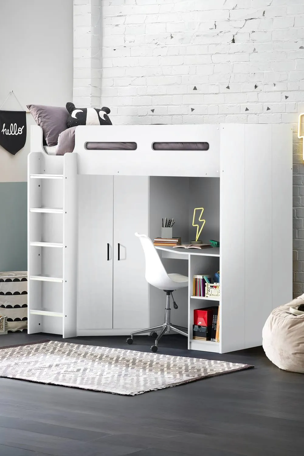 Julian Bowen Hercules Highsleeper Loft Bed with Desk in White
