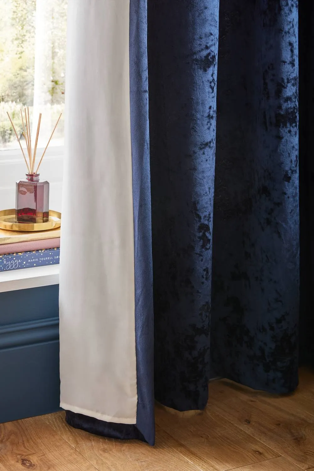 Catherine Lansfield 'Crushed Velvet' Lined Eyelet Curtains in Navy 4