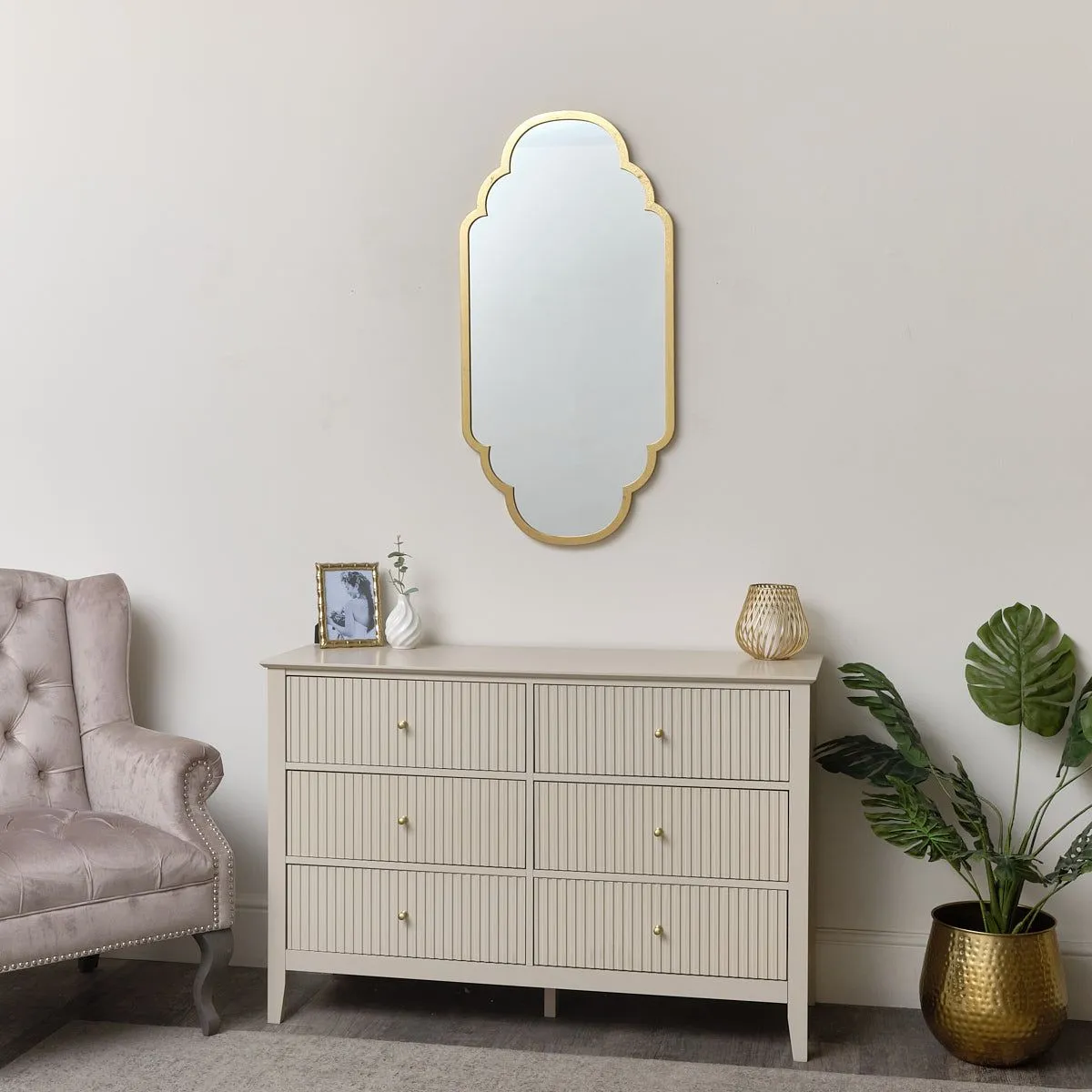 Melody Maison Gold Foiled Curved Scalloped Framed Wall Mirror 50cm X 100cm 6