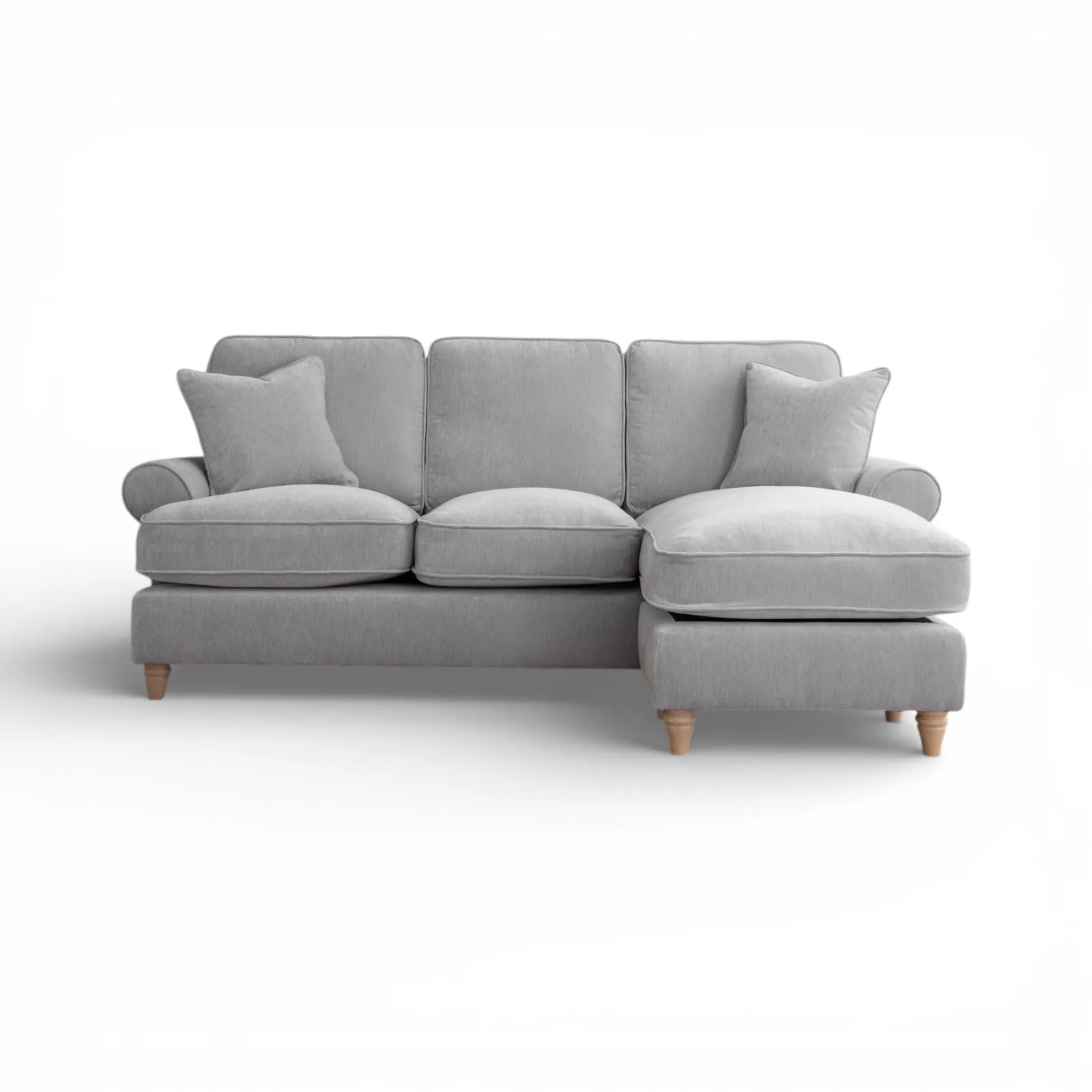 The Great Sofa Company Ezra Right Hand Velvet Chaise Sofa - Scroll Arm in Light Grey 2