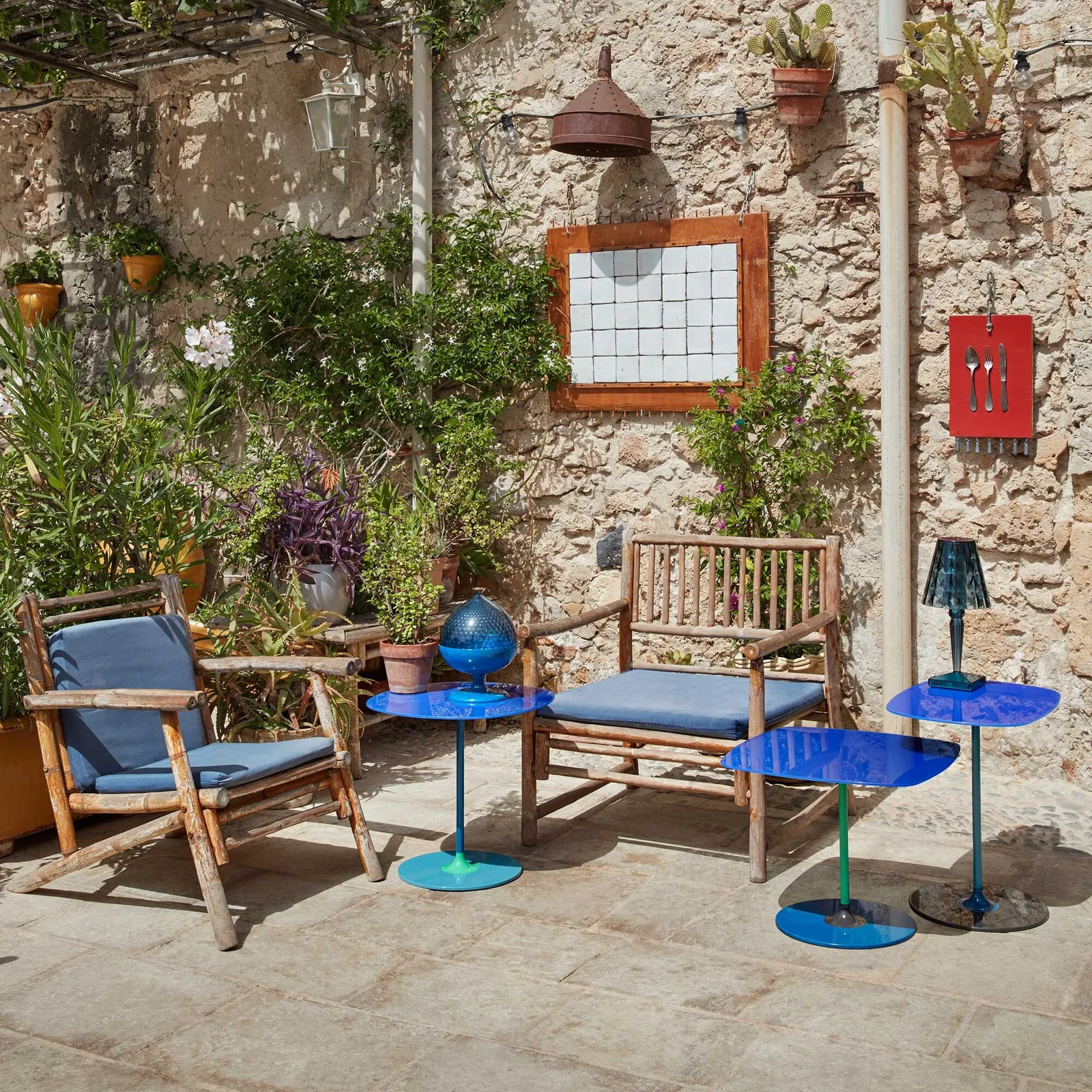 Kartell Thierry Set 3 Side Tables H40+H45+H50 Blue Glass | Barker & Stonehouse 6