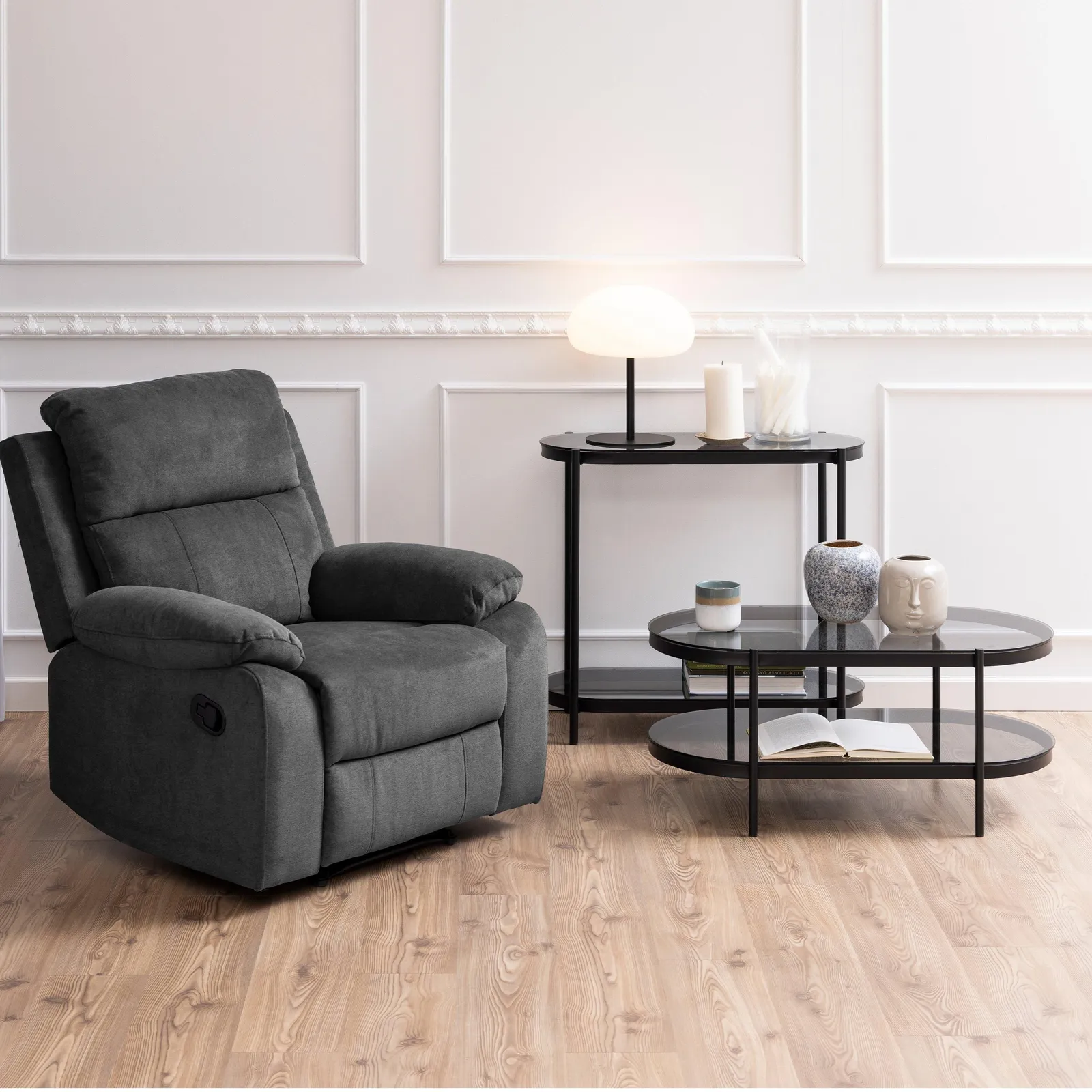 Furniture To Go Bayonne Oval Coffee Table with Smoked Glass Top in Black 5
