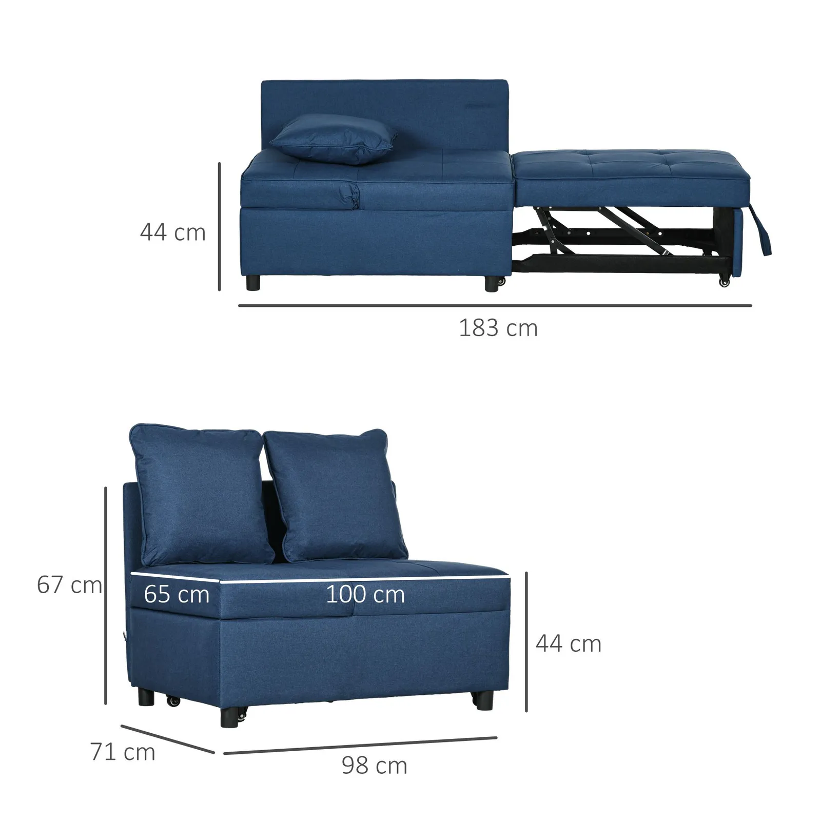 HOMCOM Folding Sleeper Sofa Bed Chair with Pillows, Pocket in Blue 3