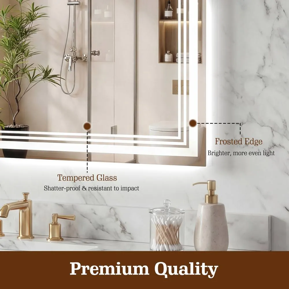 Costway 70 x 50 CM LED Bathroom Mirror Rectangular Wall Vanity Mirror in White 3