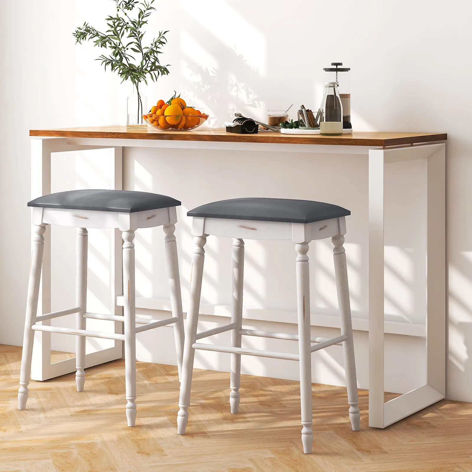 Costway Set of 2 Bar Stools Dining Counter Height Chair Modern Upholstered Pub Stool 29" 3