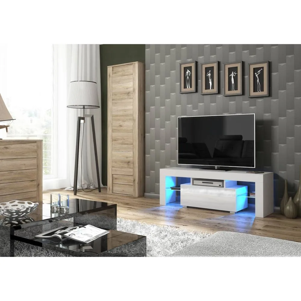 Creative Furniture Floe TV Unit 130cm - White with Gloss Doors & LED Lights 2
