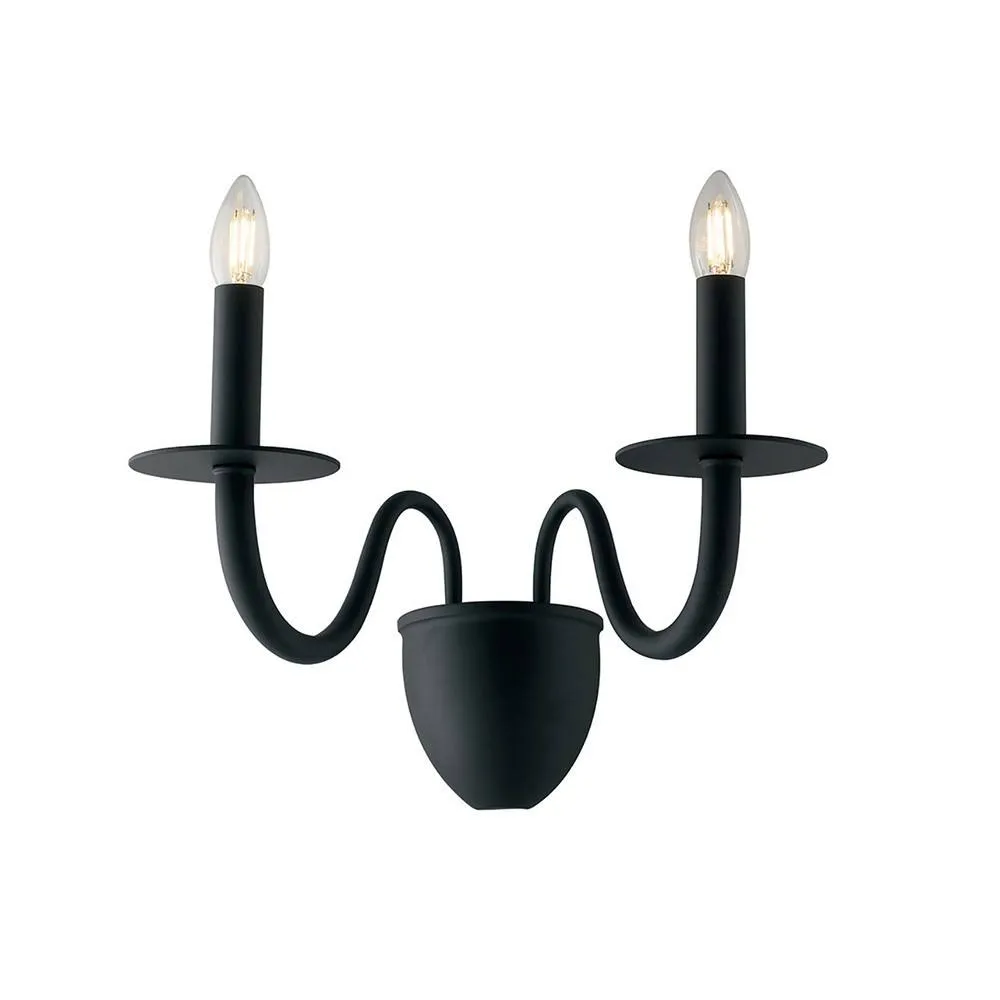 Netlighting ARMSTRONG Twin 2 Light Candle Wall Light Black 45x36x26cm