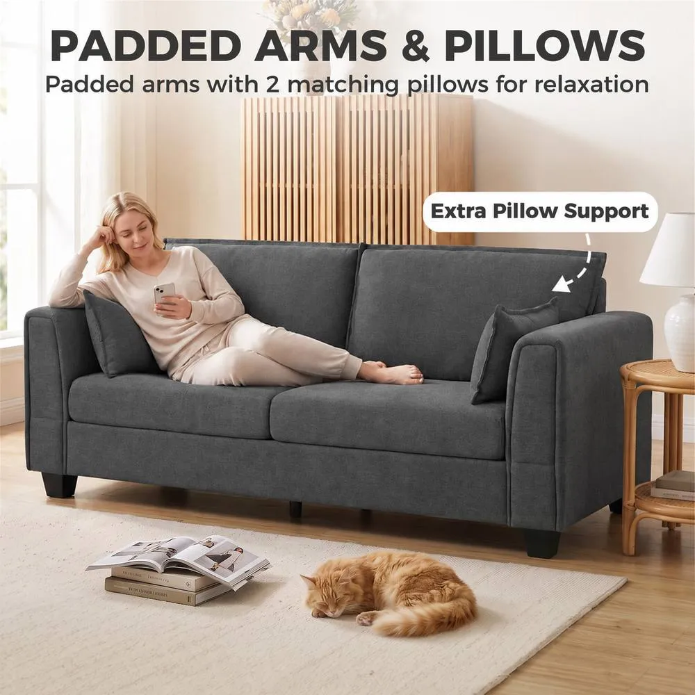 HOMCOM 3 Seater Sofa, Linen Upholstered Sofa with Spring Cushions in Dark Grey 6