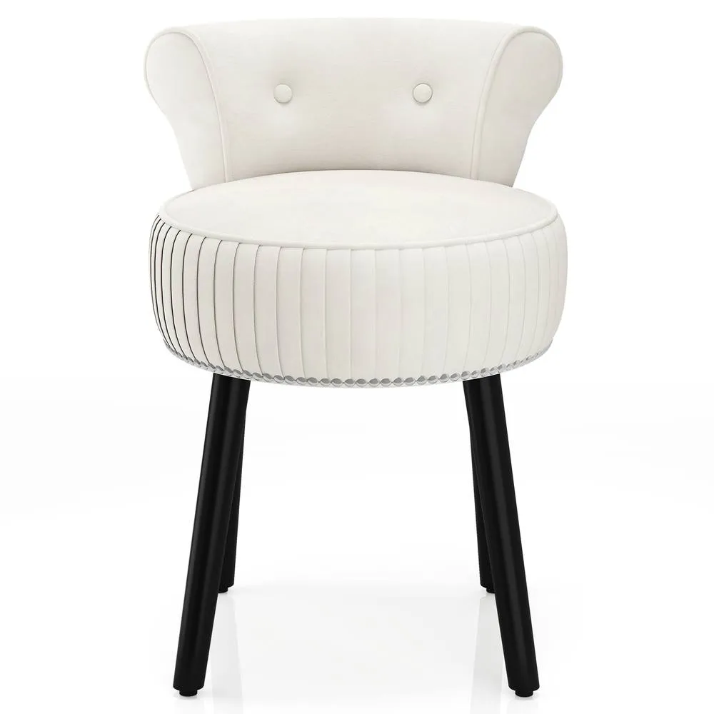 Costway Velvet Vanity Stool w/Tufted Back Upholstered Vanity Makeup Chair in White