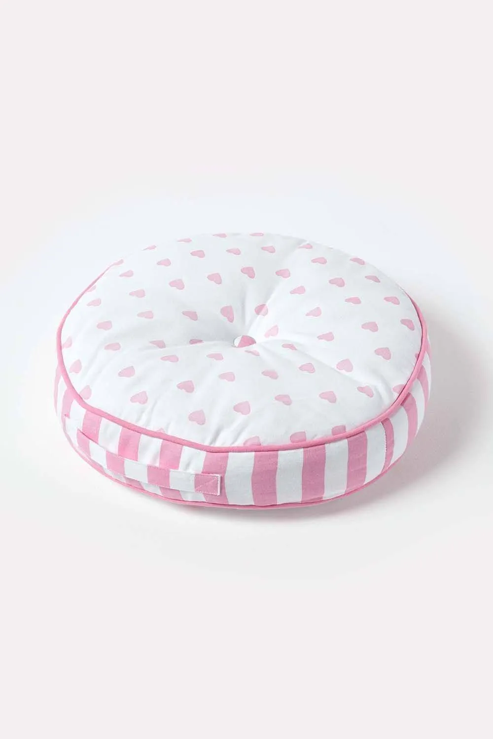 Homescapes Pink Hearts & Stripes Round Floor Cushion