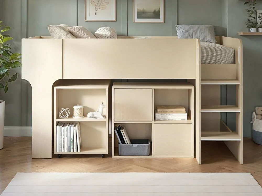 Flair Leo Mid Sleeper with Desk & Storage Scandi Light Oak 3