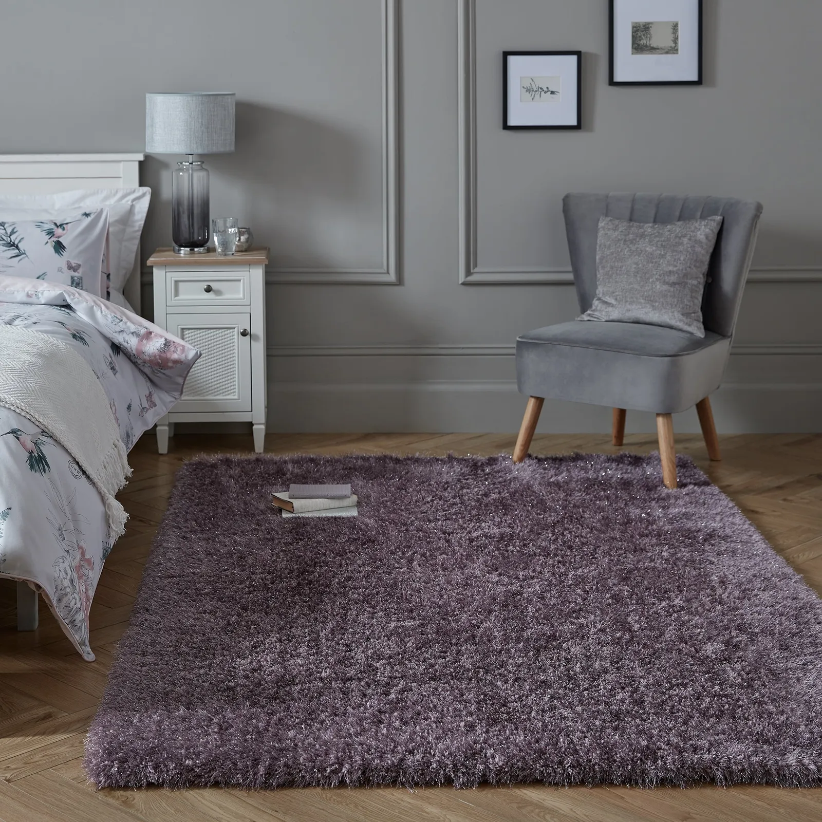 Riviera Sparkle Shaggy Rug Riviera Mauve