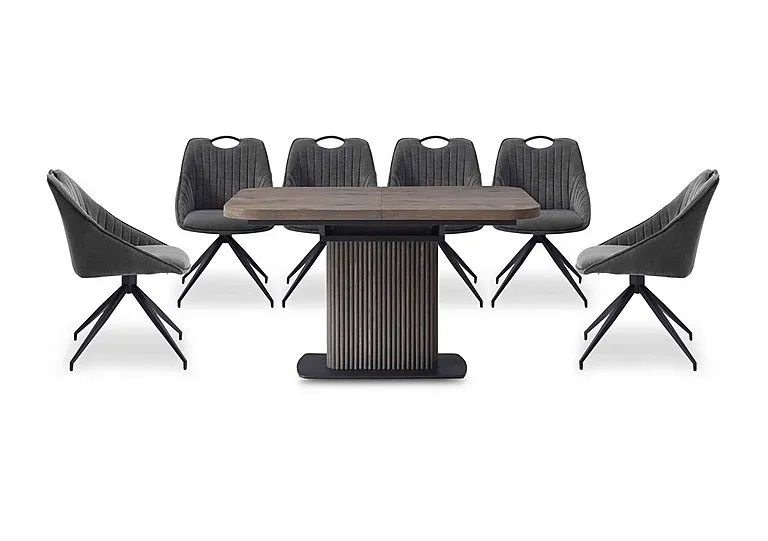 Jai Small Extending Dining Table with 6 Swivel Chairs - Dark Grey