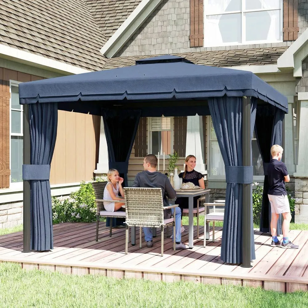 OUTSUNNY 3 x 3(m) Patio Gazebo Garden Shelter w/ Mosquito Netting, Dark Blue