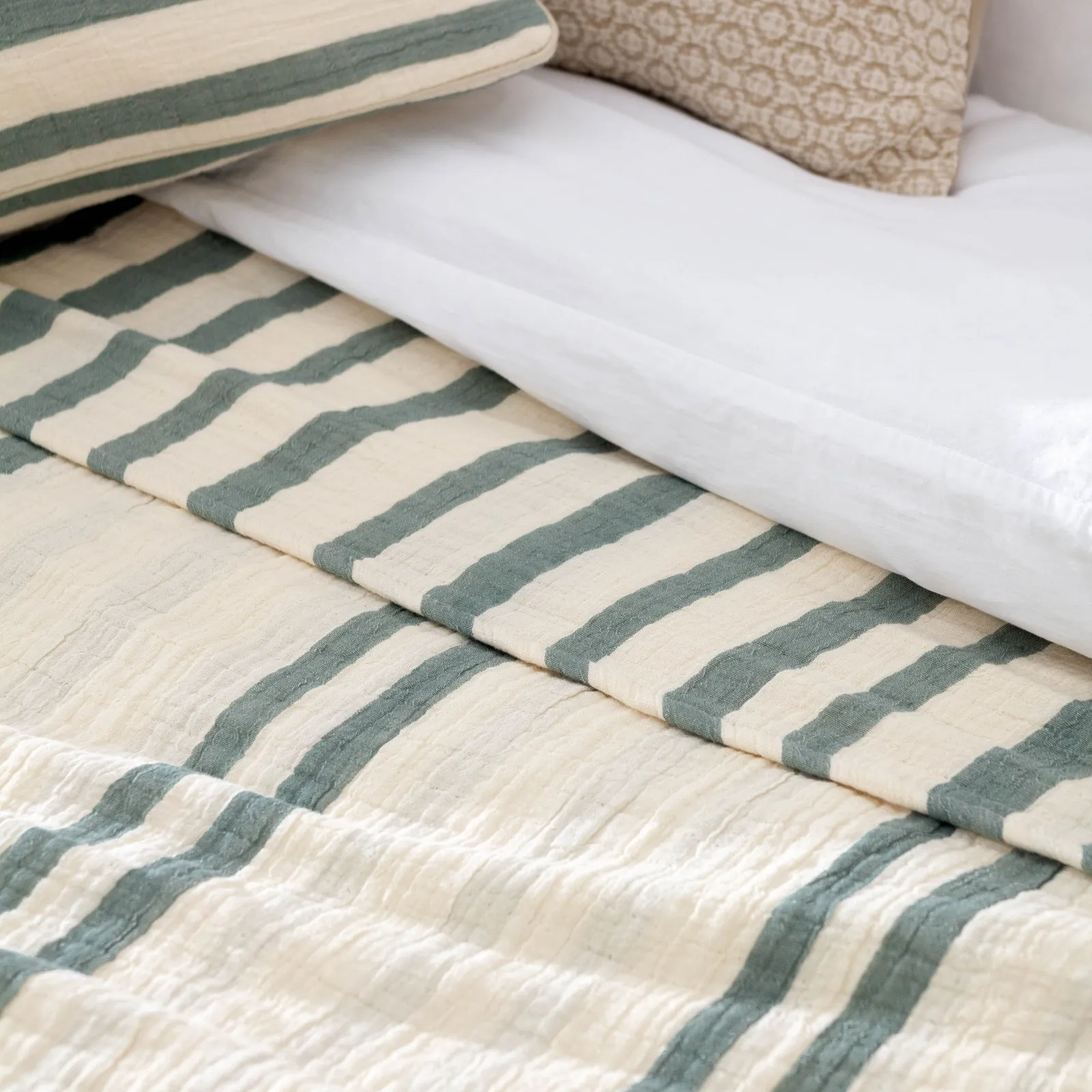 Yard Woven Stripe 100% Cotton Bedspread in Light Green 4