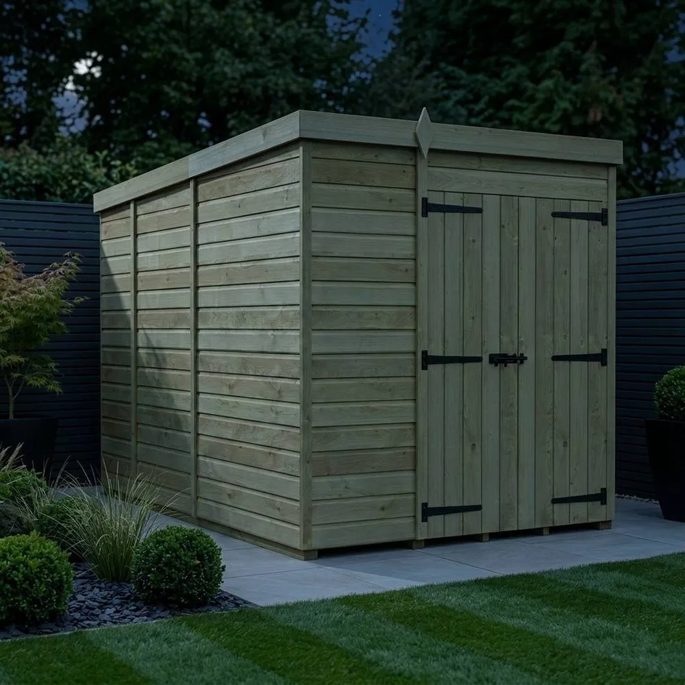 Buttercup Farm 6ft x 9ft Pent Garden Shed Double Door No Windows - Timber in Brown 3