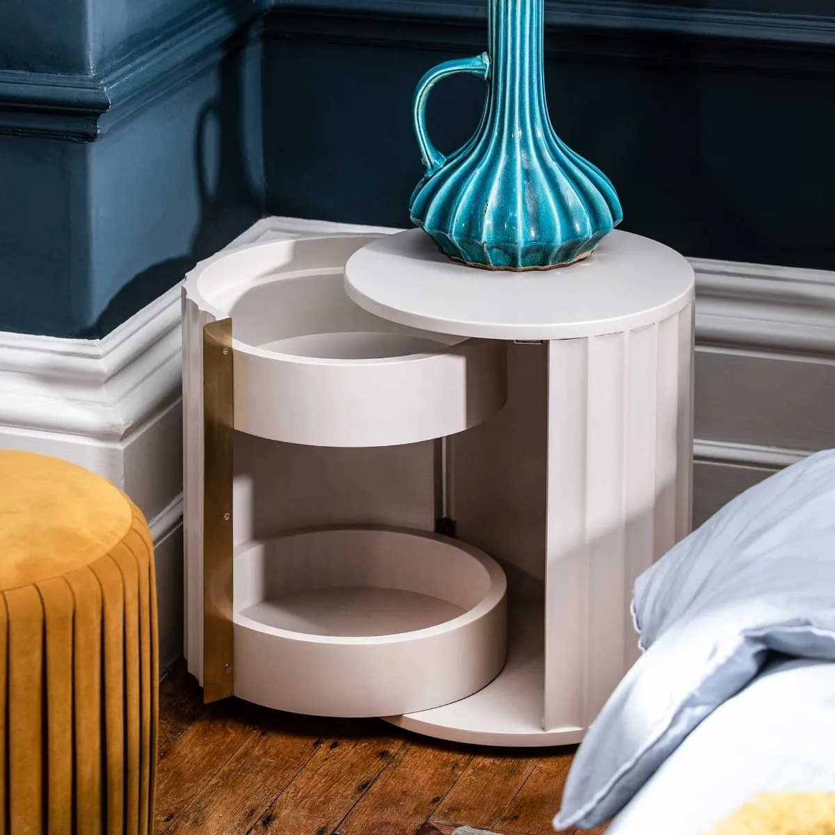Lucia Bedside Left Table, Round, Neutral Wood | Barker & Stonehouse 2