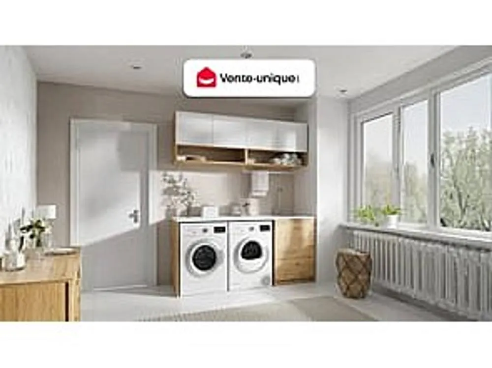 Vente-unique Utility Room Units for Washing Machine With Worktop - W182 Cm - White in Light Oak 4
