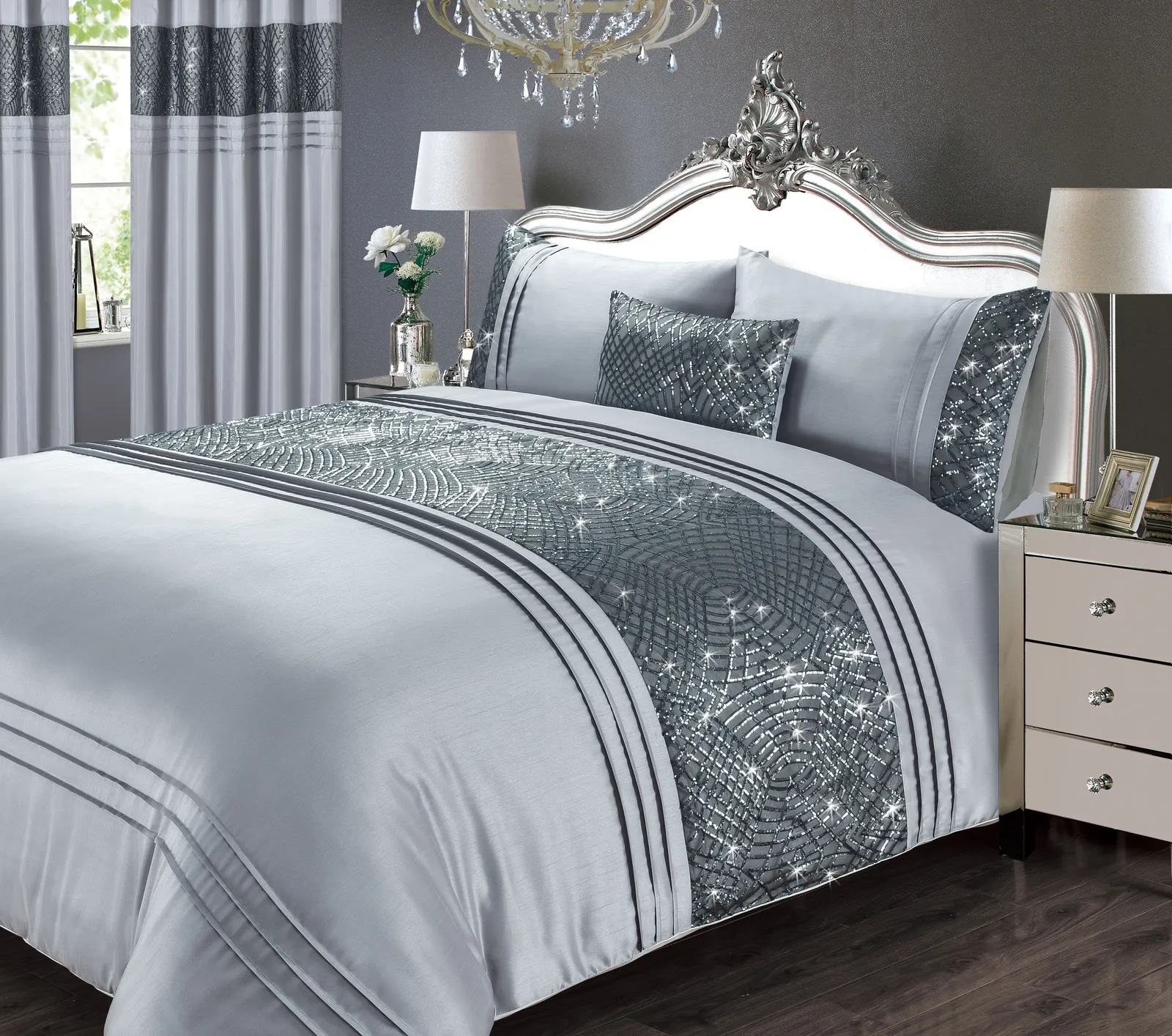 Rapport Home Charleston Polycotton Duvet Cover Set with Pillowcase in Grey