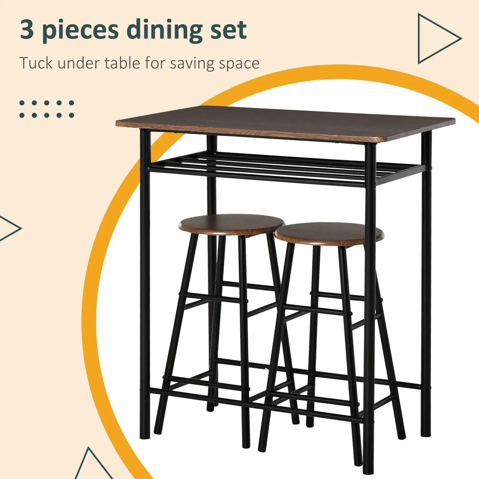 HOMCOM 3-Piece Dining Set with 2 Matching Chairs & 1 Table in Black 4