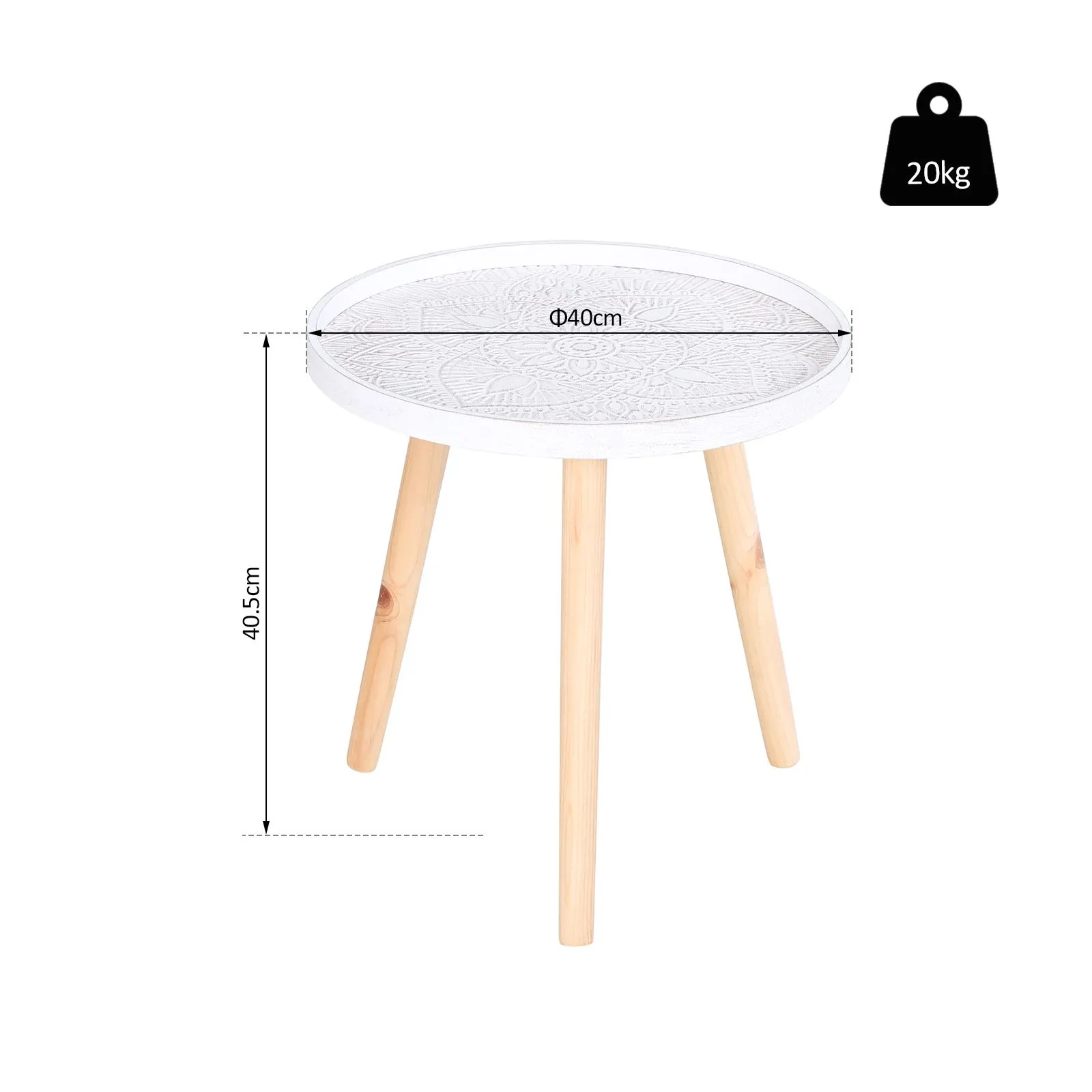HOMCOM Bedside Round Table Solid Wood Legs Sofa End Side Coffee Table in White 3