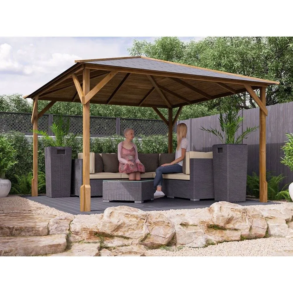 Dunster House Wooden Gazebo 3x3m Heavy Duty Pressure Treated Superfelt Utopia 300 in Brown 3