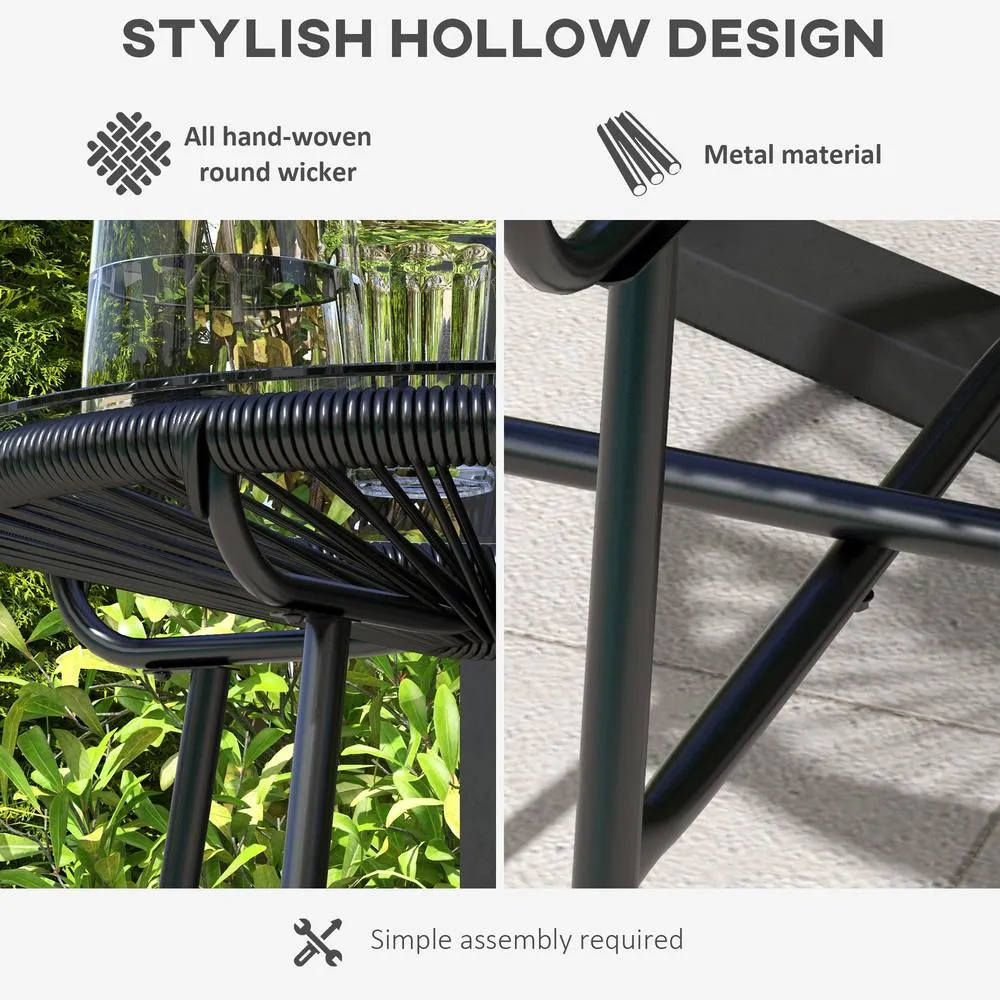 OUTSUNNY Rattan Side Table w/ Tempered Glass Tabletop, Black 5